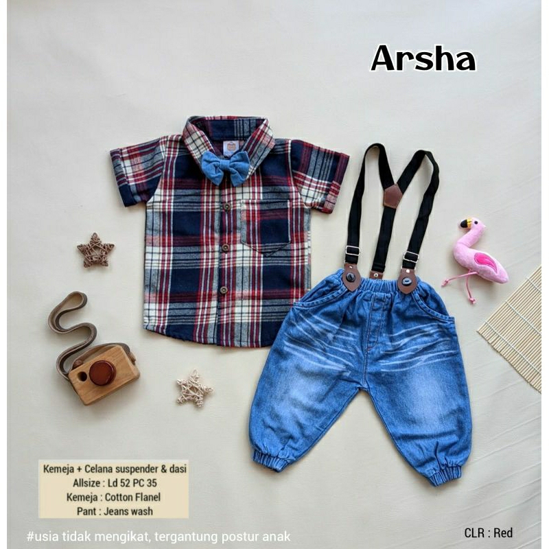 25.5 ARSHA SET BY KINANTHI CLOTH // KEMEJA CELANA SUSPENDER PITA anak setelan anak kotak  New Born