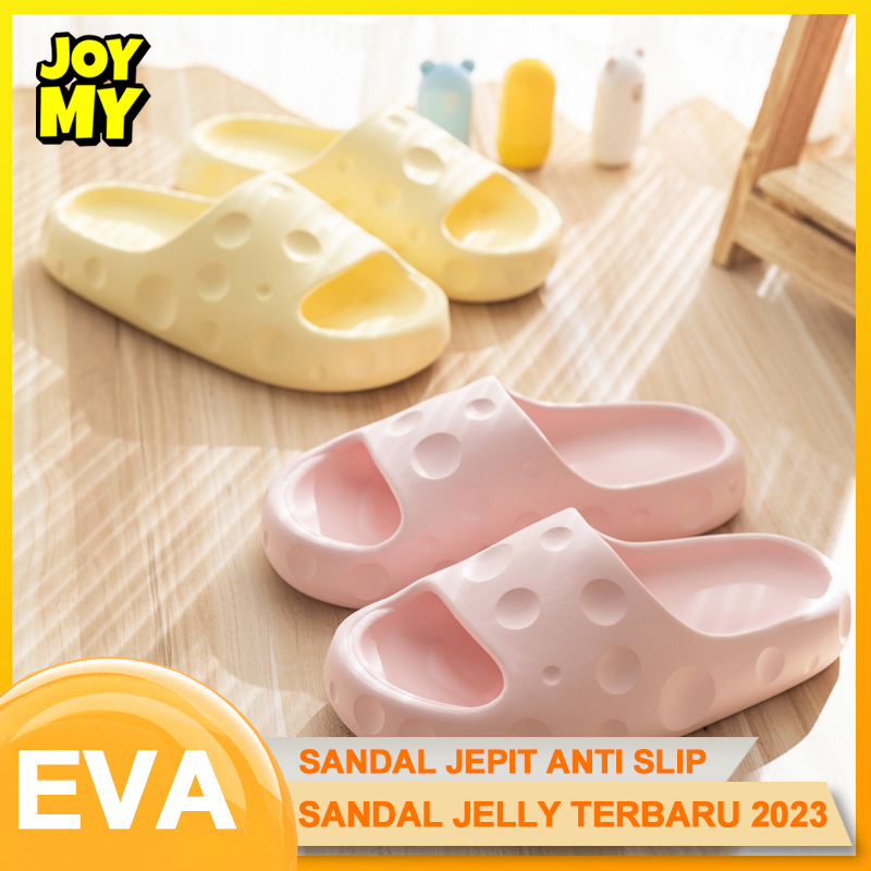 Sendal rumah wanita kekinian import korea murah  Sandal slop Perempuan jelly Keju terbaru 2023  Sandal wanita cantik promo