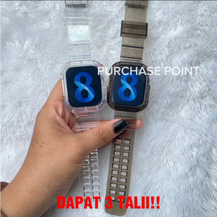 Tali Transparan strap untuk watch T500 T55 T500plus iwatch HW22 42mm 44mm Glacier Tali jamtangan sma