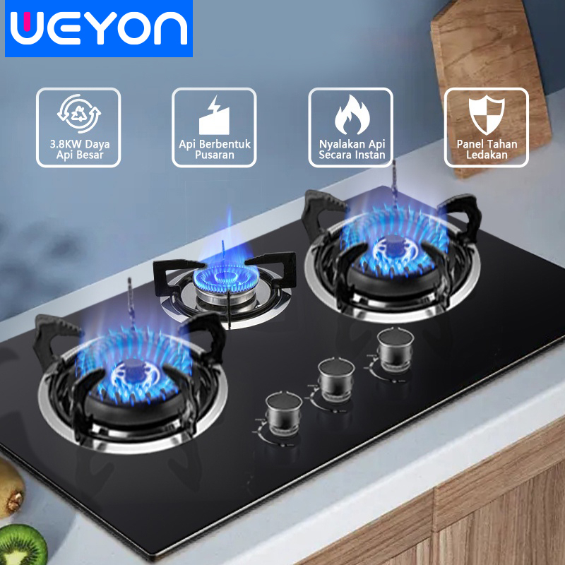 Weyon Sakura kompor tanam 3 tungku rumah tangga tertanam kompor gas panel kaca tempered kompor gas penyesuaian gigi Three holes