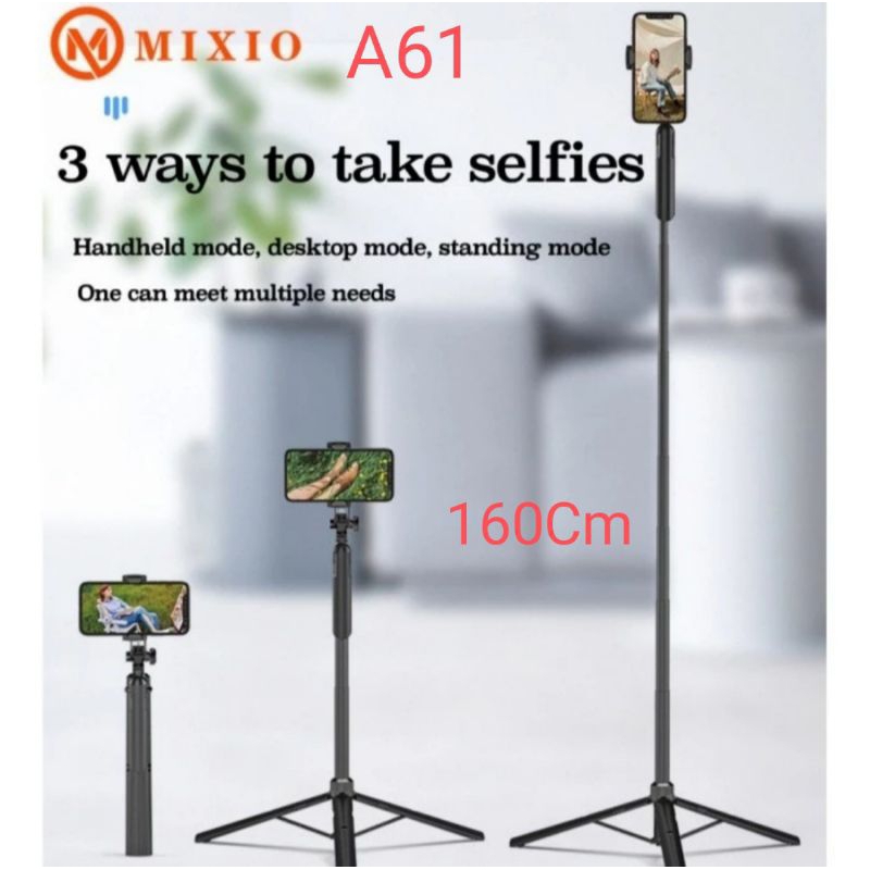 MIXIO A61 1.6M Tongsis Bluetooth Tripod Stabilizer Gimbal Slefie Stick - Varian A61