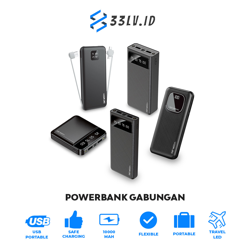 【33LV.ID】5 MODEL POWERBANK 20000 mah 10000 mAh Fast Charging Murah Mini LCD with Kabel Data lightning Type C Micro USB