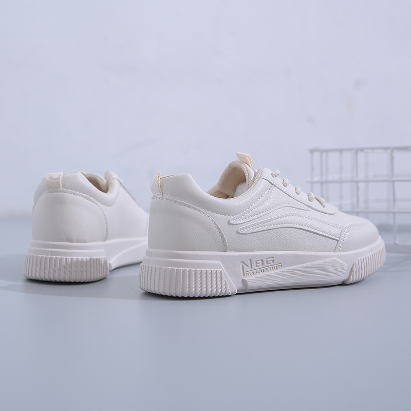 [Restock 7 Nov.] Sepatu Kets Sneakers Putih Wanita Perempuan Sekolah Korea Casual Sepatu Olahraga Kulit Sol Karet Tali Import Murah Casual Fashion White Beige Sport Skate Shoes - Ukuran 35 36 37 38 39 40