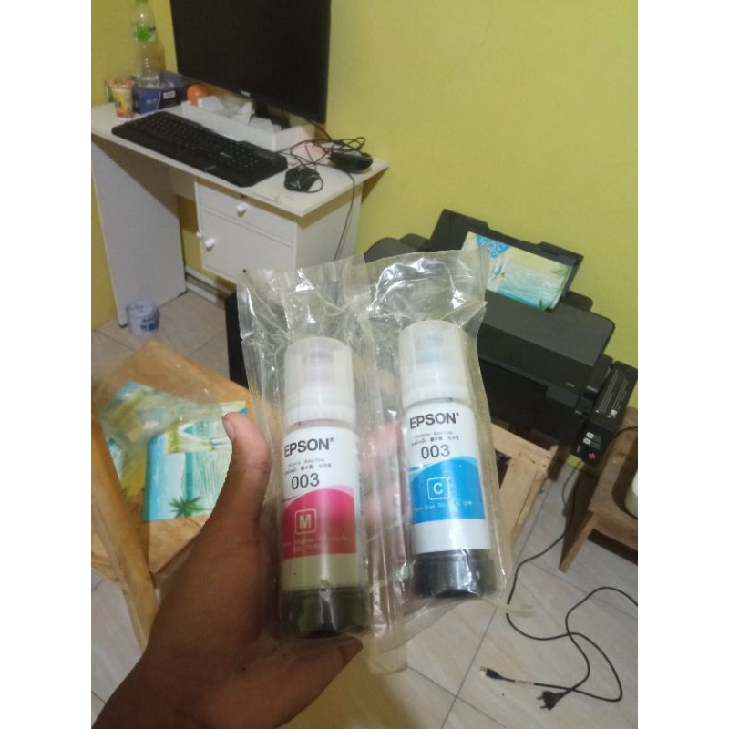 tinta ori bawaan printer epson merah dan biru dapat 2 50