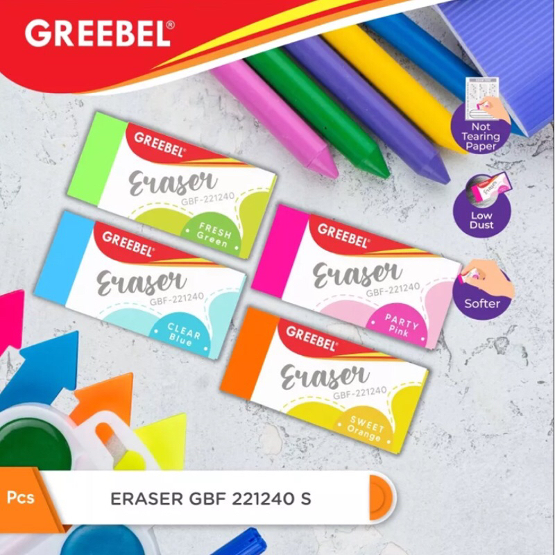 

GREEBLE Penghapus Stip Lucu Warna Warni Mini Bersih( ERASER GBF 221240 )