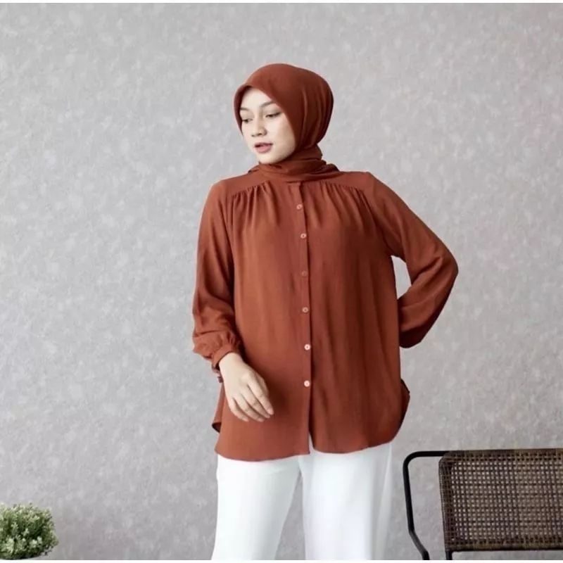 Tamstore Kemeja Wanita Blouse Crinkle Polos Alina