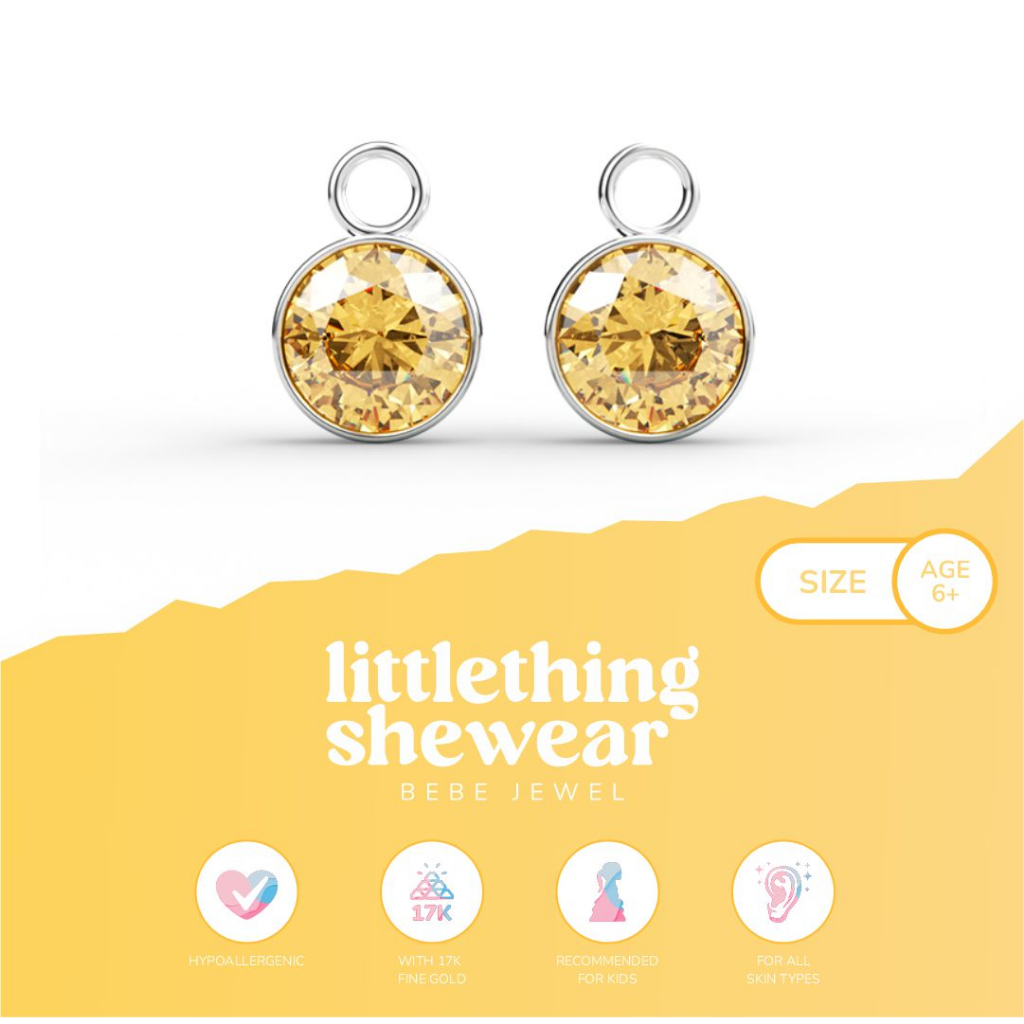 Littlethingshewear Liontin Loop Hoop Round Swarovski Kuning – 17k Anti Karat Anti Alergi Aman dan Nyaman Emas Asli