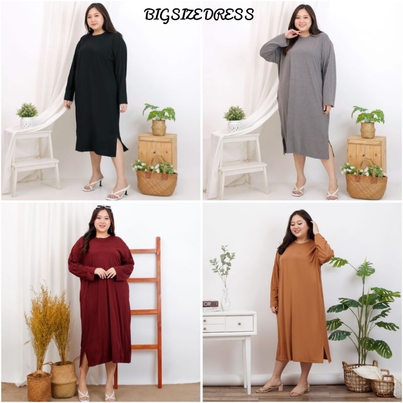 (LD 120cm, LD 140cm) BIGSIZE DRESS JUMBO DRESS LENGAN PANJANG JUMBO