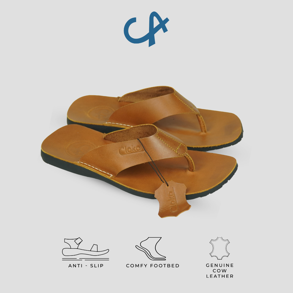 Sandal Pria Kulit Sapi Full Distro Kasual Sendal Cowok Santai Leather Flipflops Original Cloka Flacianto