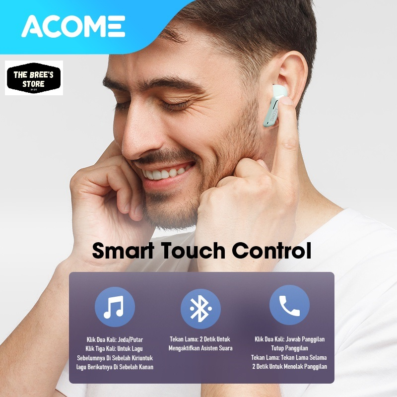 Acome True Wireless Earbuds Headset Bluetooth 5.3 TWS LED Garansi Resmi 1 Tahun Airdots T6