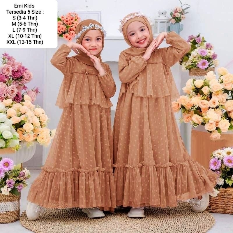 Pakaian Gamis Anak Perempun Model Terbaru Kekinian Viral/Maxi Emi Kids 5 Ukuran S-M-L-XL-XXL/Matt Tille Onde Mix Furing Hyget