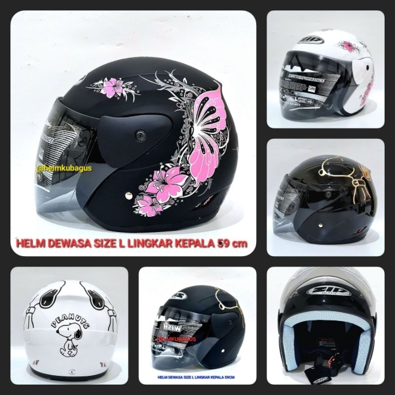 HKB HELM DEWASA SNI BESAR L JUMBO CEWEK COWOK KUPU BUNGA HIJAB HALF FACE SNOOPY BUNGA BUTTERFLY