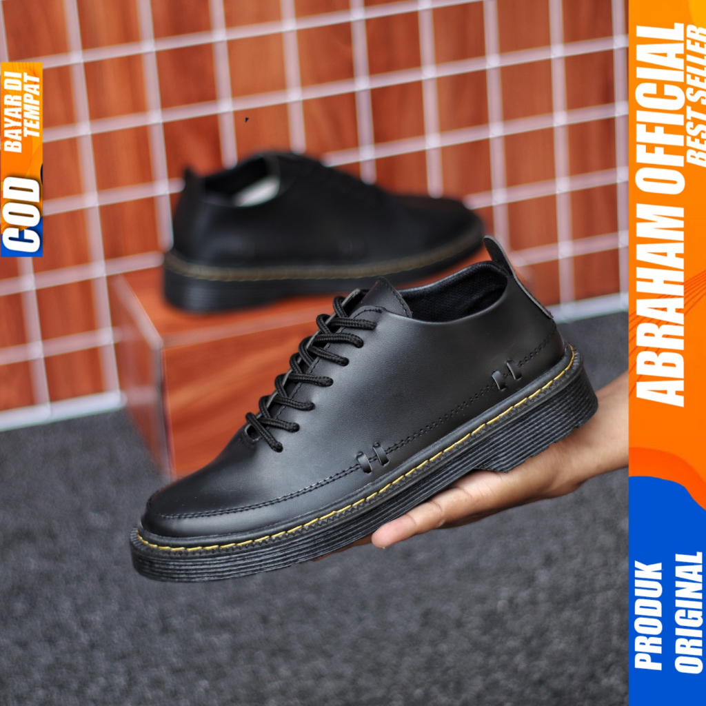 Sepatu Docmart Low Boot Formal Tali Hitam Casual Hitam Pria Kerja Abraham