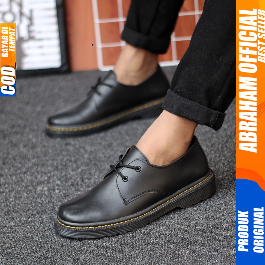 Sepatu Formal Pantofel Tali Hitam Casual Docmart Low Boot Pria Kerja Hitam Abraham