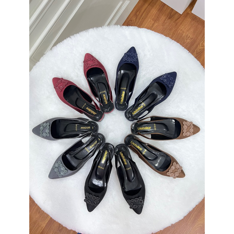 sepatu flatshoes  wanita tali belakang terbaru kekinian 2 cm bahan satin LOUISDEAR B50