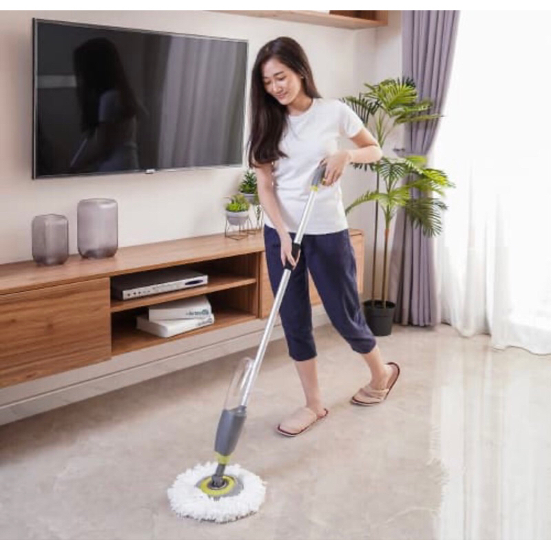 PROCLEAN ALAT PEL KERING BUNDAR DENGAN SPRAY HIJAU/ACE ROUND SPRAY MOP GREY GREEN/ACE ALAT PELLANTAI