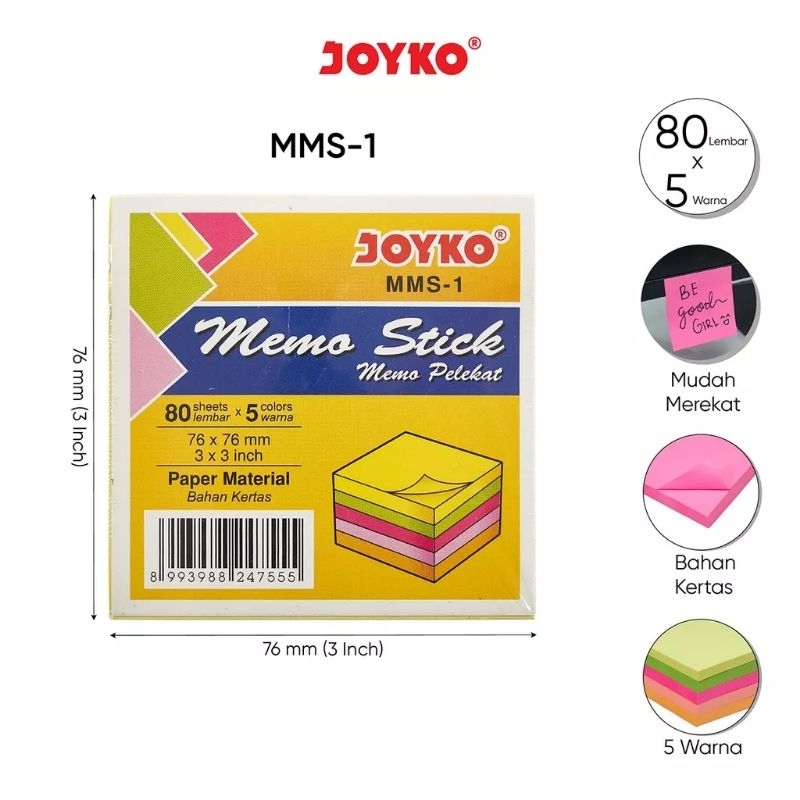 

MEMO STICK / STICK NOTE JOYKO MMS-1 ( 1PAD 5 WARNA )