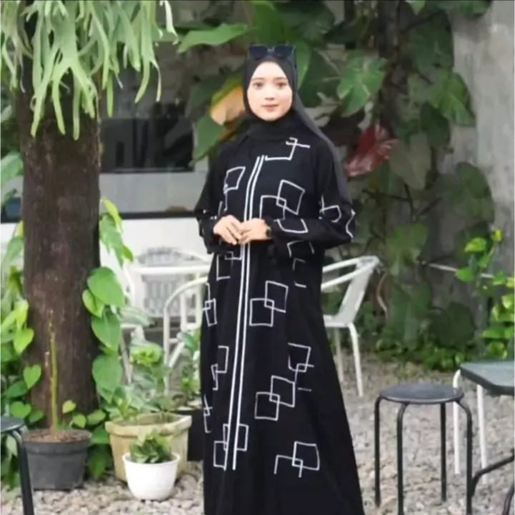 Abaya bordir kotak silver terbaru- abaya inara dress hitam