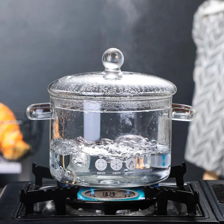 Panci Masak Kaca Aesthetic Tahan Panas Api Stewing Soup Pot Borosilicate Glass