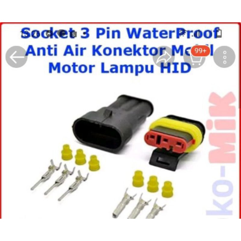 soket waterproof 3 pin  dn pin