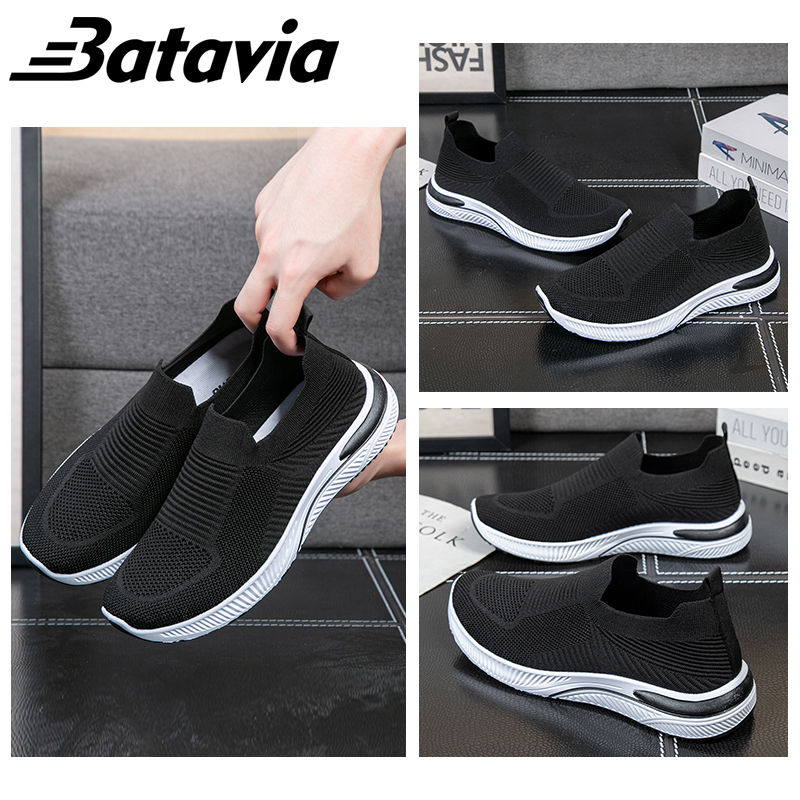 Batavia GROSIR sepatu kanvas pria rajut sepatu pria  sepatu tanpa tali hitam Sepatu Pria Sport men Sneakers sepatu cowo  pria sepatu pria ringan  B20