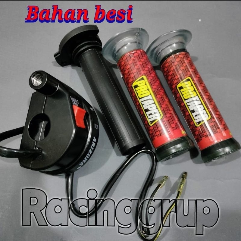 Gas spontan besi tombol + grip karbon carbon merah