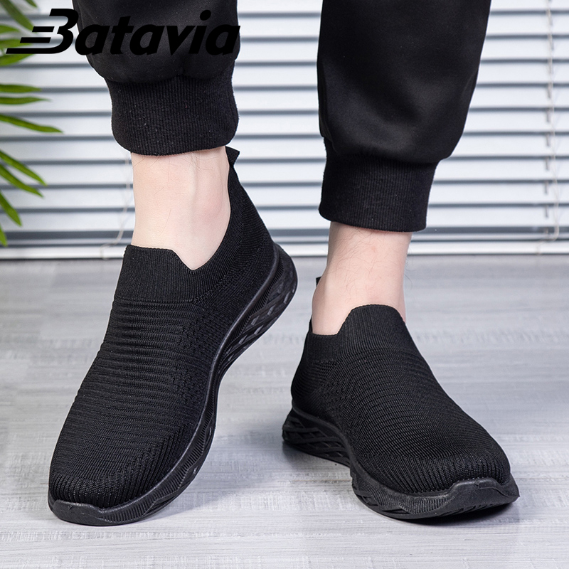 Batavia 2023 Sepatu Pria  Ringan Hitam Slip-On Pria Sepatu Senior Sepatu Kasual Sepatu Kets Flyknit Bernapas Sol Lembut Sepatu men  Sneakers sepatu cowo sepatu pria sepatu pria ringan B33 B34