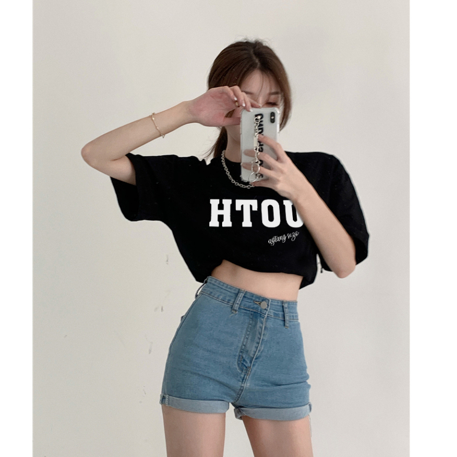 baju kaos wanita/korean style lengan pendek letter graphic graffiti print T-shirt import kaos basic