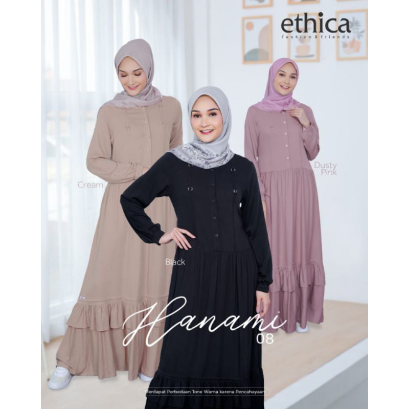 Gamis Ethica Hanami 08 (Black, Cream, Dusty Pink) Hanami 8 Hanami08