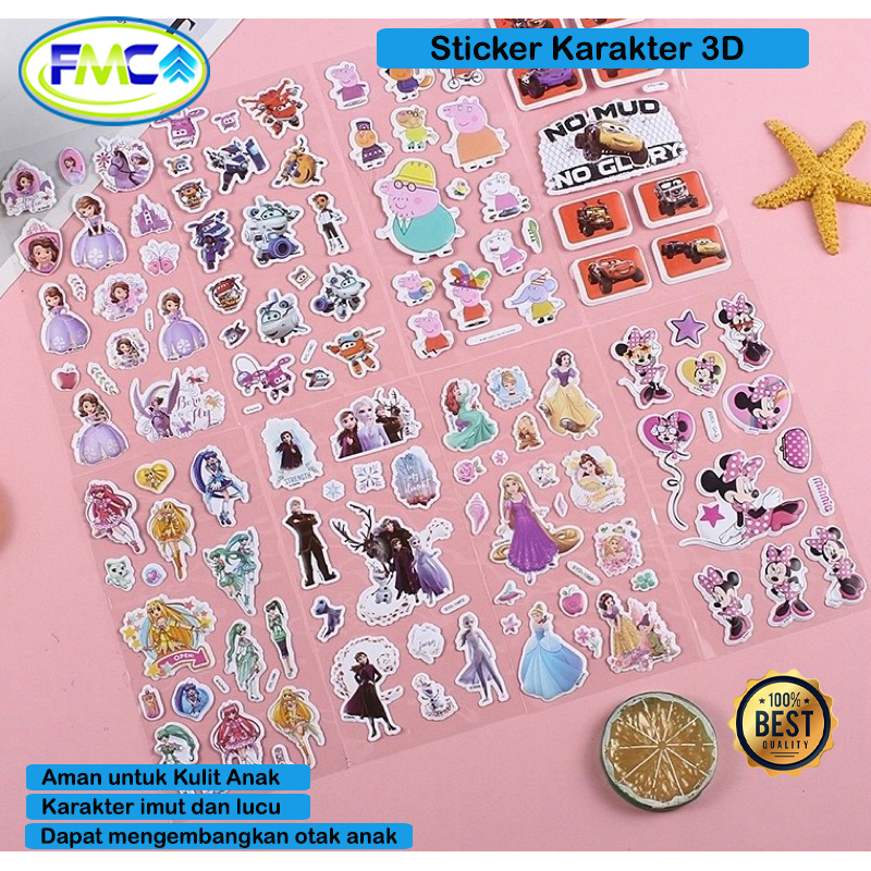 Sticker Tempel Mainan Anak Perempuan Stiker Karakter 3D Tempelan Motif Timbul Lucu Murah