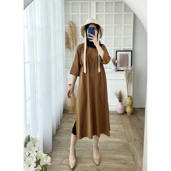 VS - MENDY DRESS BASIC OVERSIZED PANJANG LONG KAOS DRESS TSHIRT POLOS KAOS TUNIK SIMPLE KOREAN