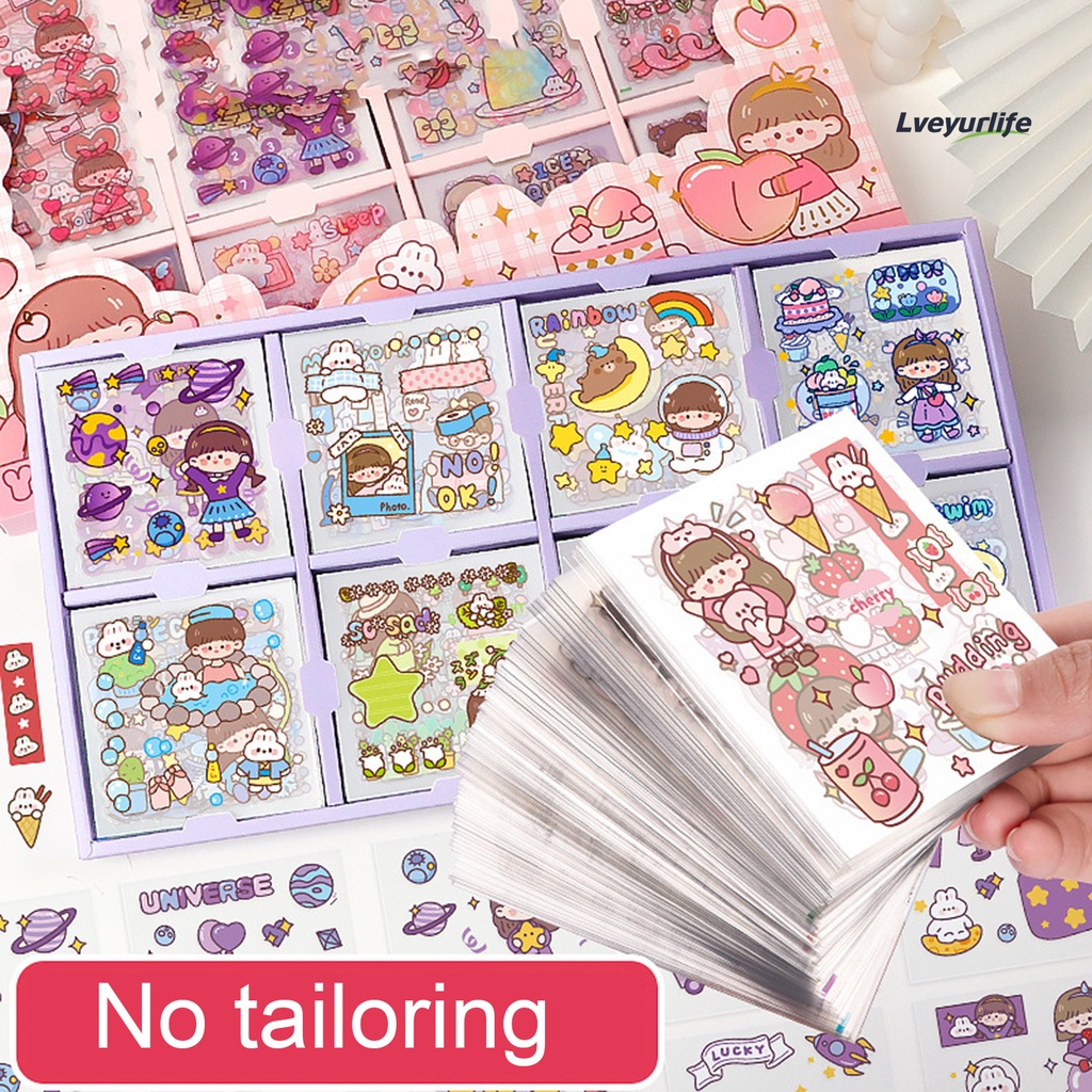 【Penjual Lokal】200 lembar stiker akun tangan PET Motif Kartun Lucu Untuk Dekorasi Scrapbook pola kartun bahan dekorasi kartu lengket super lucu stiker akun tangan tahan air mulus