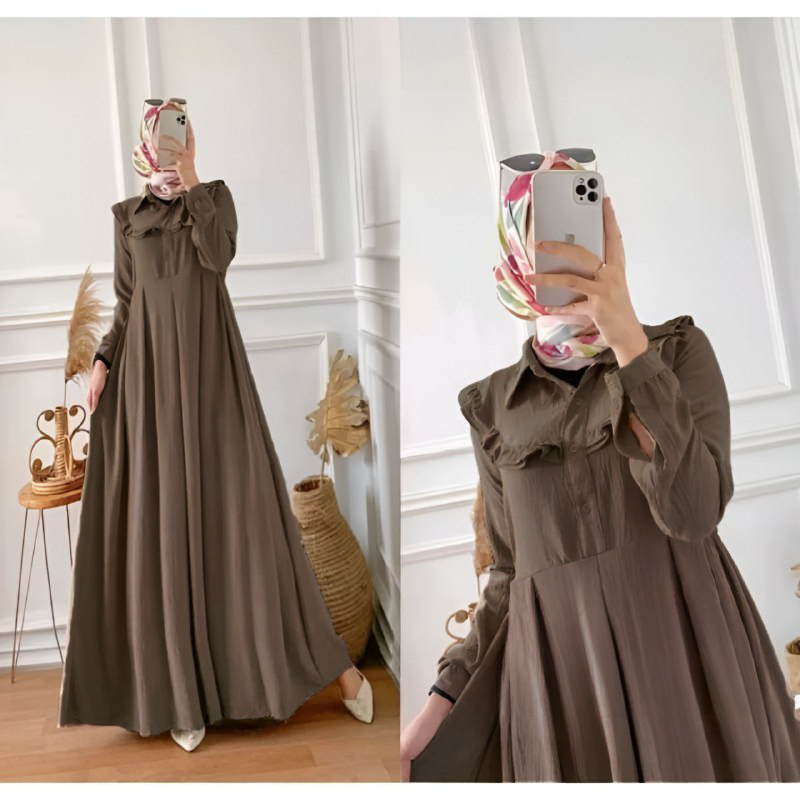 Gamis Mola Maxi Dress Kain Crinkle Airflow Busui