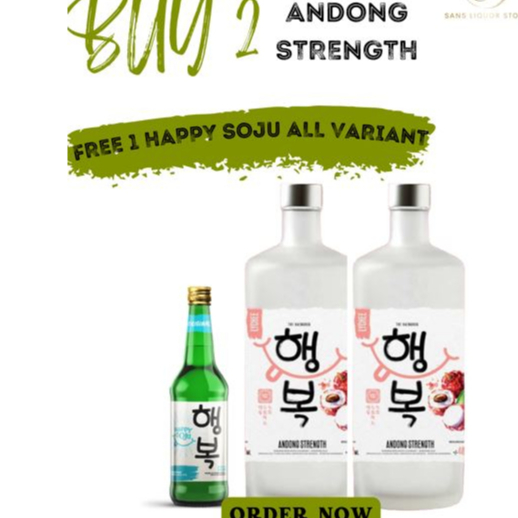 1 PAKET 2 BOTOL ANDONG STRENGTH SOJU LYCHEE FREE HAPPY SOJU 1 BOTOL