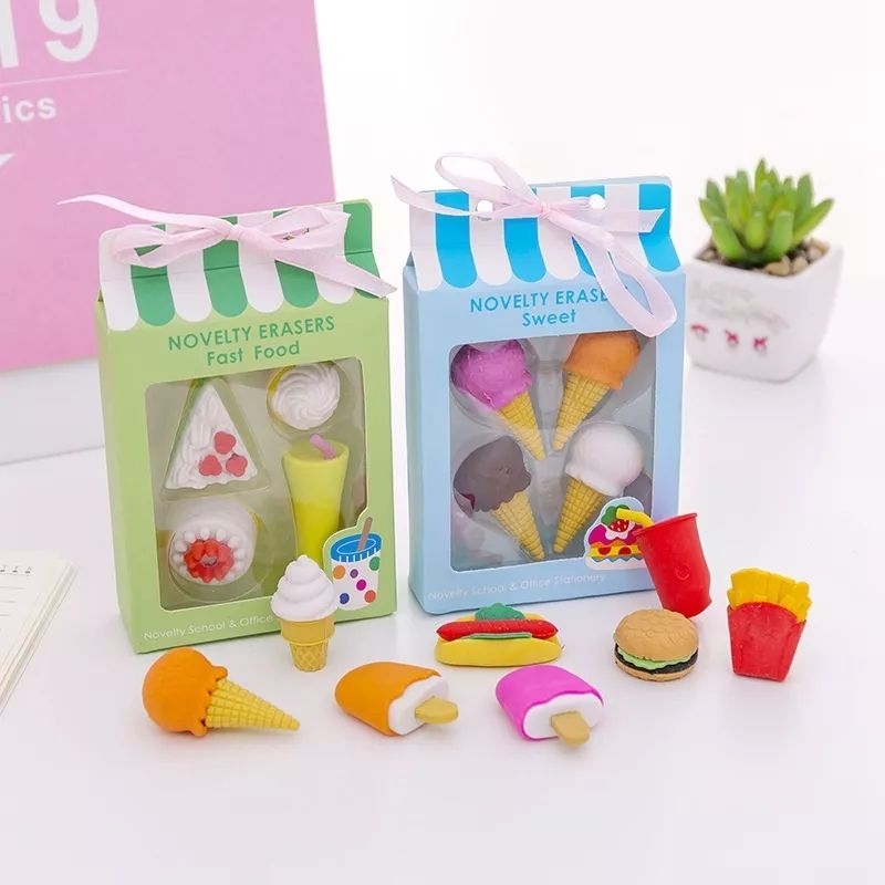 Penghapus Lucu Bentuk Maknana Ice Cream Set Eraser Ins 4pcs Aesthetic