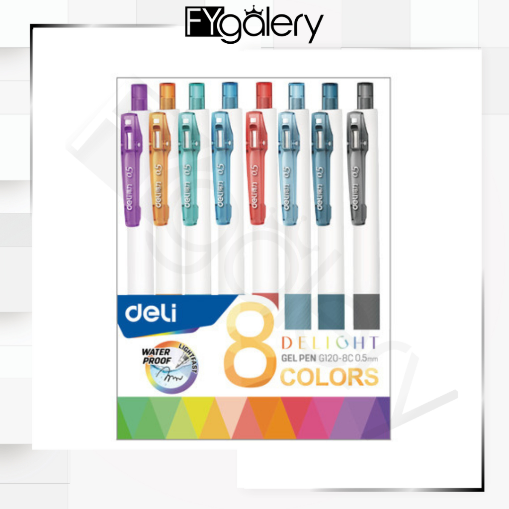 FYGALERY DELI035 Deli Color Gel Pen / Pulpen Gel Warna Isi 8pcs 0.5mm Anti Air EG120-08