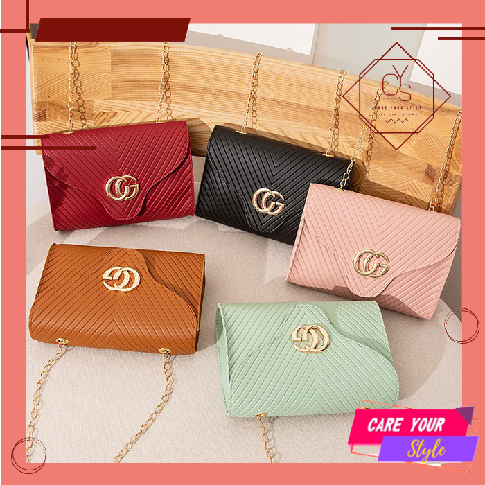 CYS Tas Selempang Wanita Tali Rantai Stylish ala Korea Model Kekinian / Tas Korea Fashion Import Berkualitas T136