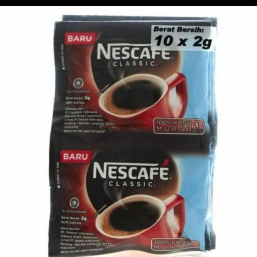 

kopi hitam nescafe classic 2 gram tanpa ampas ecer dan renteng isi 10