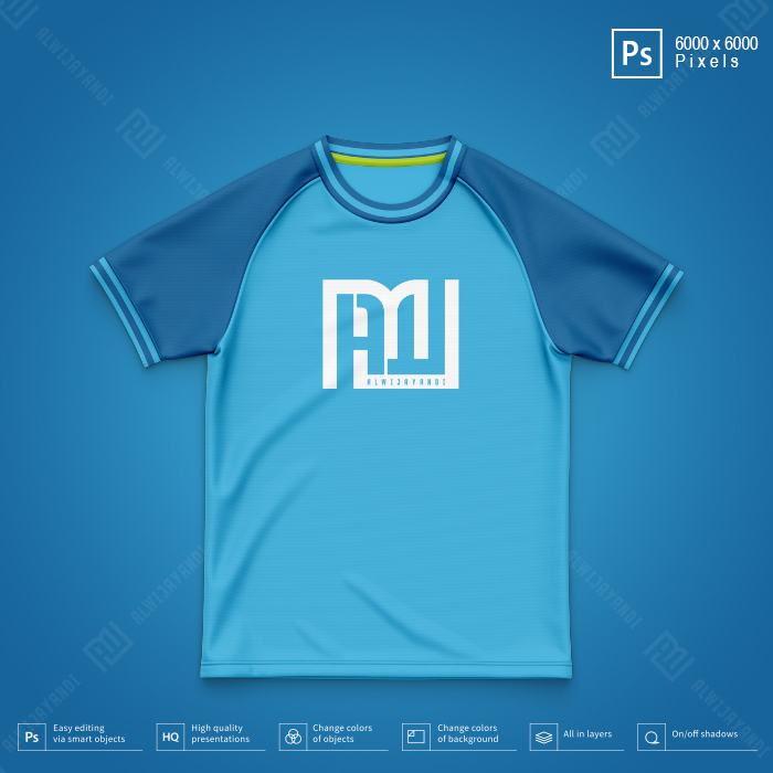 MOCKUP JERSEY KERAH ONECK RAGLAN REALISTIC - RESOLUSI 6000x6000 Pixels