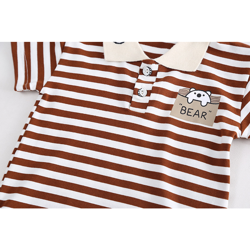 Setelan Anak Laki Laki AVALON Baju Set 2in1 Kaos Polo Garis dan Celana Jeans Pendek Import