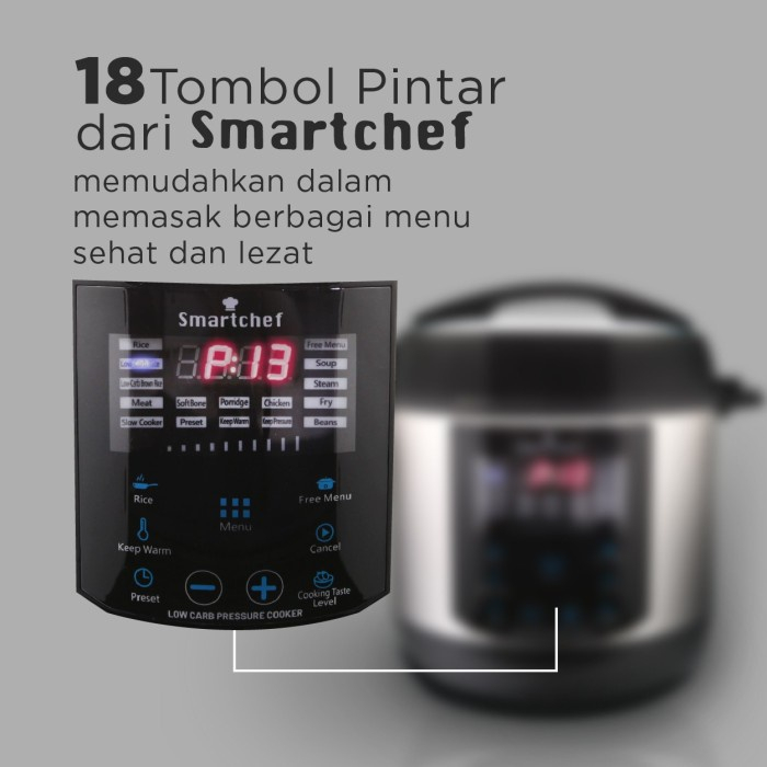 Smartchef Low Carbo Pressure Cooker 5L Panci Presto Pressto Listrik Penanak Nasi Rendah Gula Slow Cooker