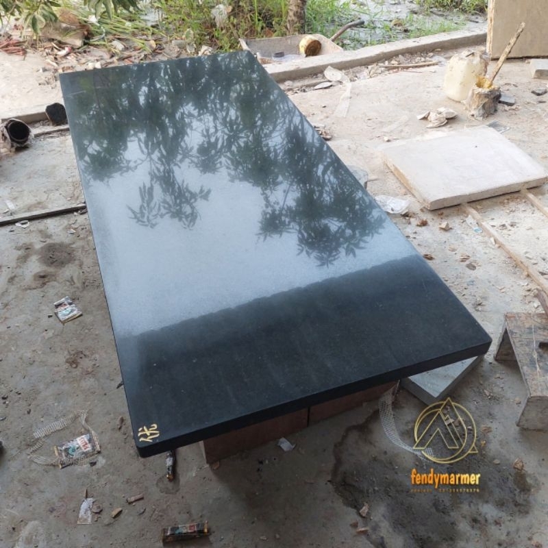 Top table asli batu alam granit andesit tebal full solid dan custom grafir huruf 180x80