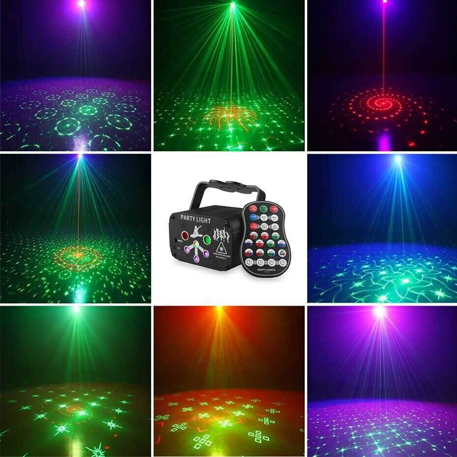 Lampu Proyektor Disco Laser LED RGB 5W with Remote Control Lampu Sorot Putar Lighting Panggung Warna RGB