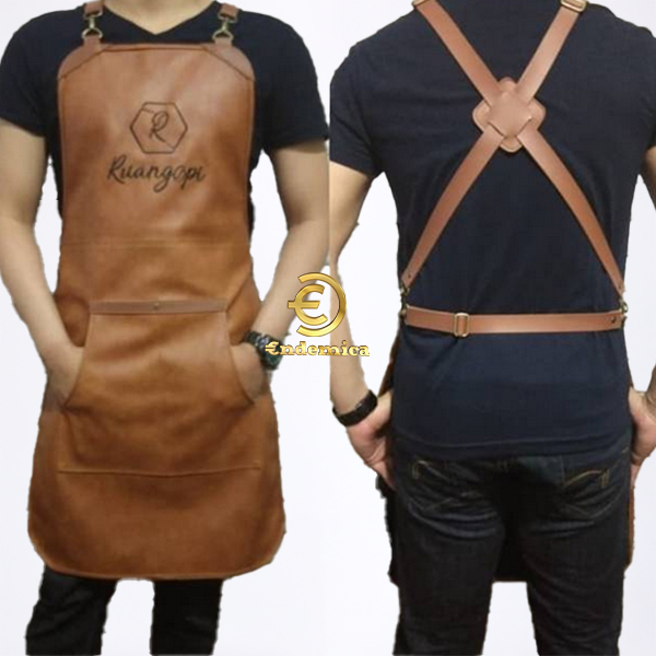 apron barista Celemek Barbershop apron cafe celemek cukur rambut full premium synthetic leather path crossback strep