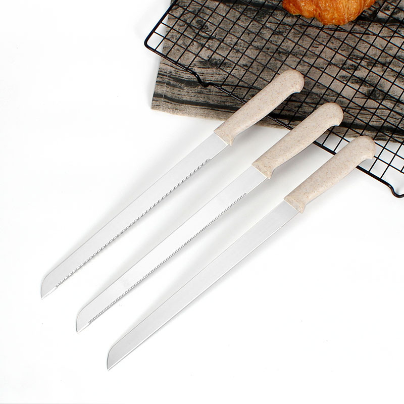 Pisau roti stainless gagang kayu plastik keramik Pisau gerigi halus kasar tanpa gerigi panjang serrated Bread Cake Knife / Pisau Roti / Pisau Pemotong