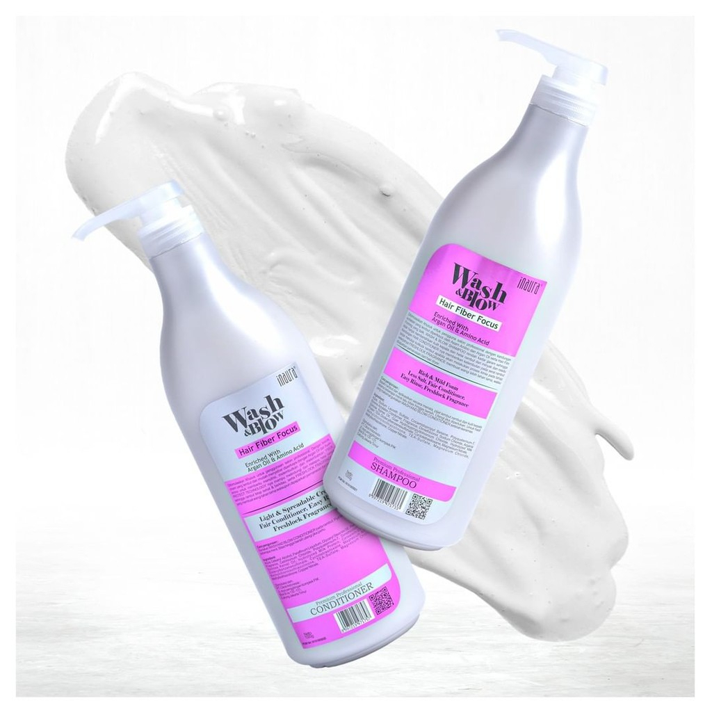 INAURA Wash &amp; Blow Hair Fiber Focus Shampoo Conditioner 1000gr - Kemasan Refill dan Botol