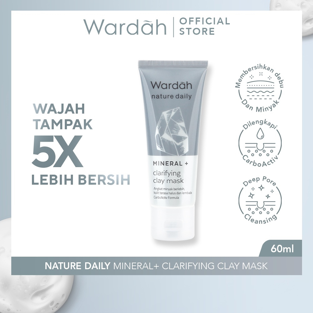 WARDAH Nature Daily Mineral+ Series Indonesia / Clarifying Facial Foam Clay Mask / Mineral CarboActiv / Cleanser Cleansing Sabun Pembersih Pencuci Masker Membersihkan Wajah / Debu Minyak / Skincare Face Care / Treatement Perawatan Muka / Toner Serum Cream