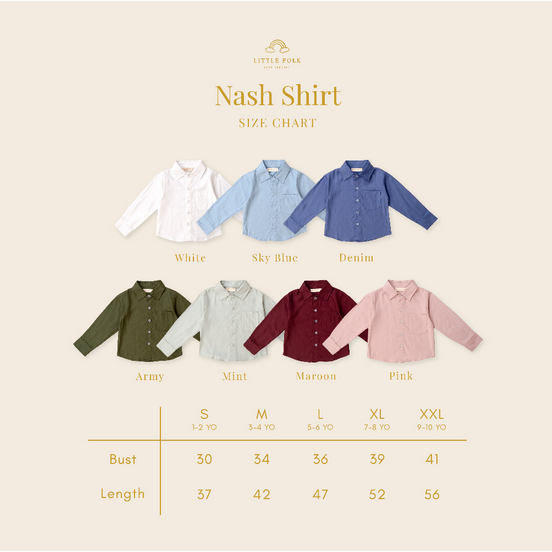 Little Folk Nash Shirt - Kemeja Anak Laki-Laki Linen Lembut Khaki Basic Earth Lengan Panjang Atasan Berkerah