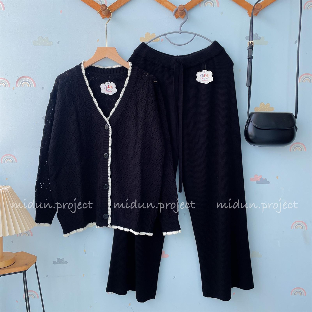 MILLY POINTELLE CARDY | SETELAN CARDY KNIT KOREAN LOOKS