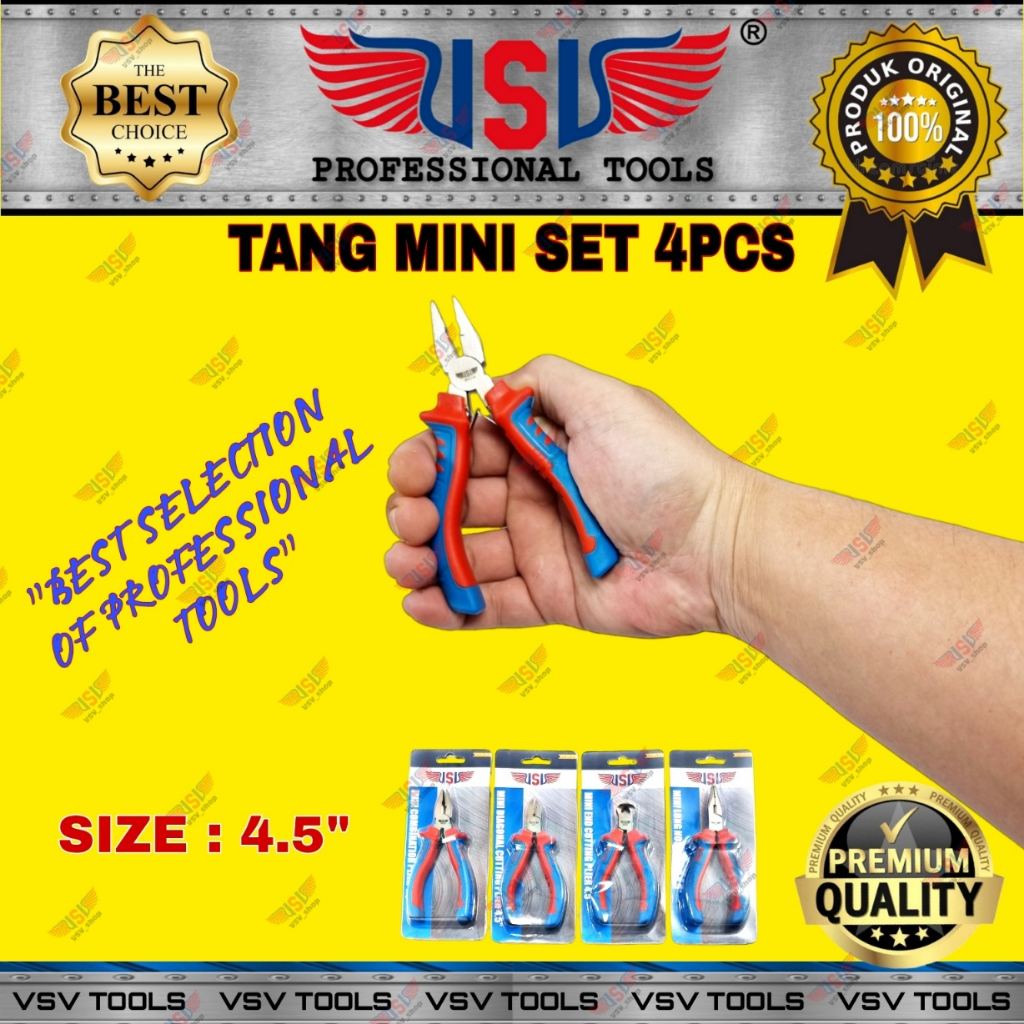 VSV Tang Mini Set 4pcs Mini Pliers Set 4.5&quot; Tang Kombinasi Tang Potong